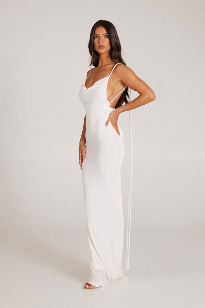 MÉLANI The Label CRISTINA White Drape Low Back Dress