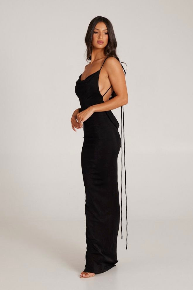 MÉLANI The Label CHRISTINA Drape Back Dress in Black