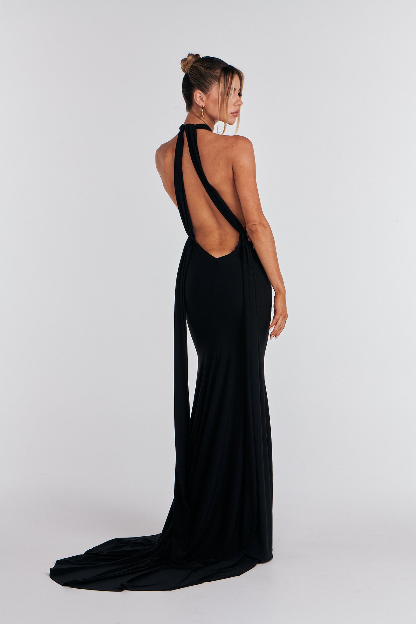 MÉLANI The Label ELIANA Black Multi Tie Backless Bridesmaid Formal Gown