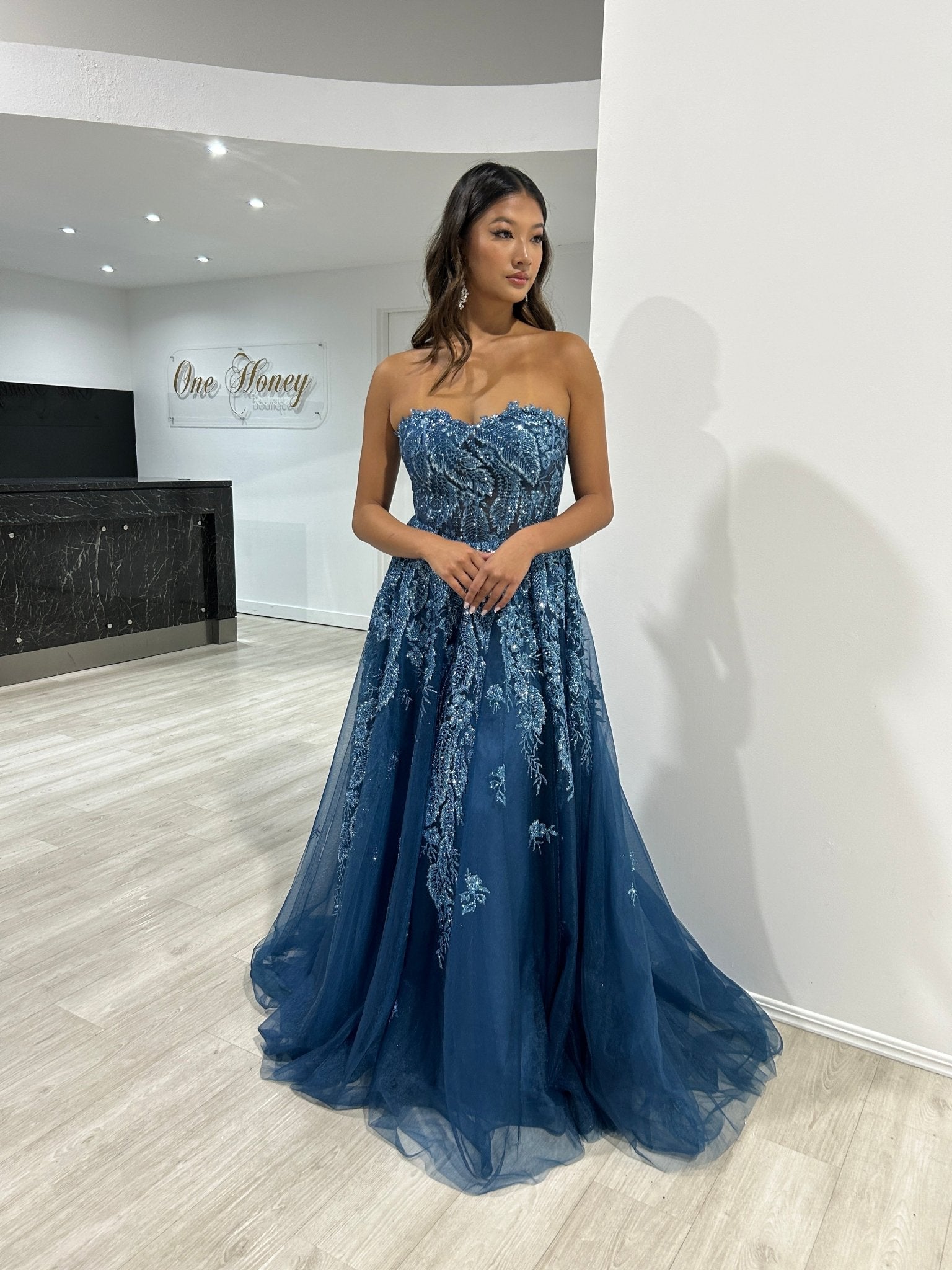 MERCER Strapless Glitter Ball Gown Formal Dress in Australia | One Honey Boutique