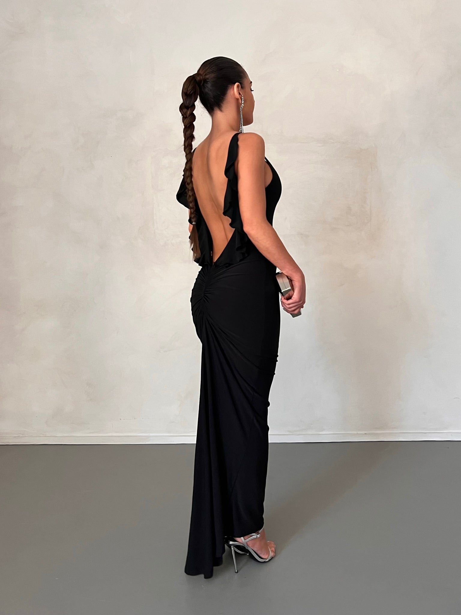 MÉLANI The Label BELLA Black Low Back Midi Dress