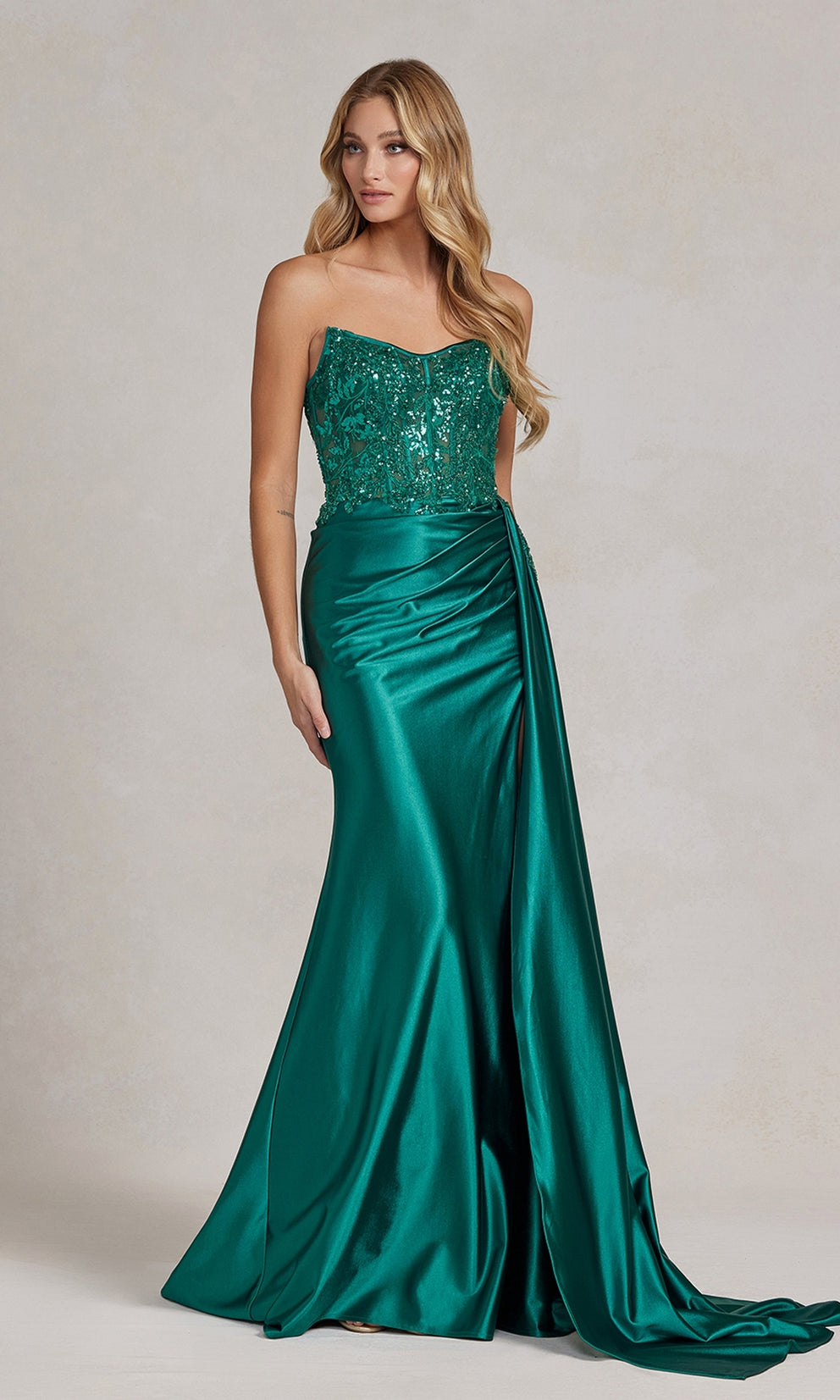 KIANA Strapless green sequin bustier with silky mermaid silhouette, prom formal dress. Brisbane to Gold Coast, Australia.