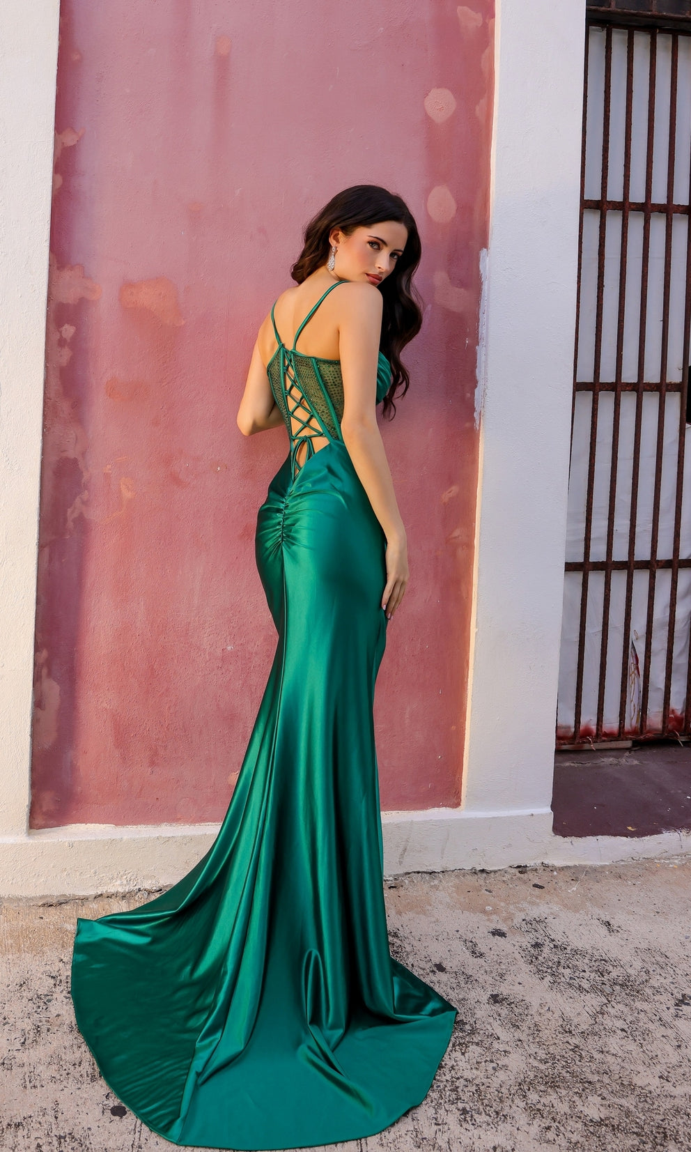 ISABEAU Crystal Corset Back Mermaid dress with fitted satin skirt, perfect for prom and formal events. Brisbane to Gold Coast, Australia.