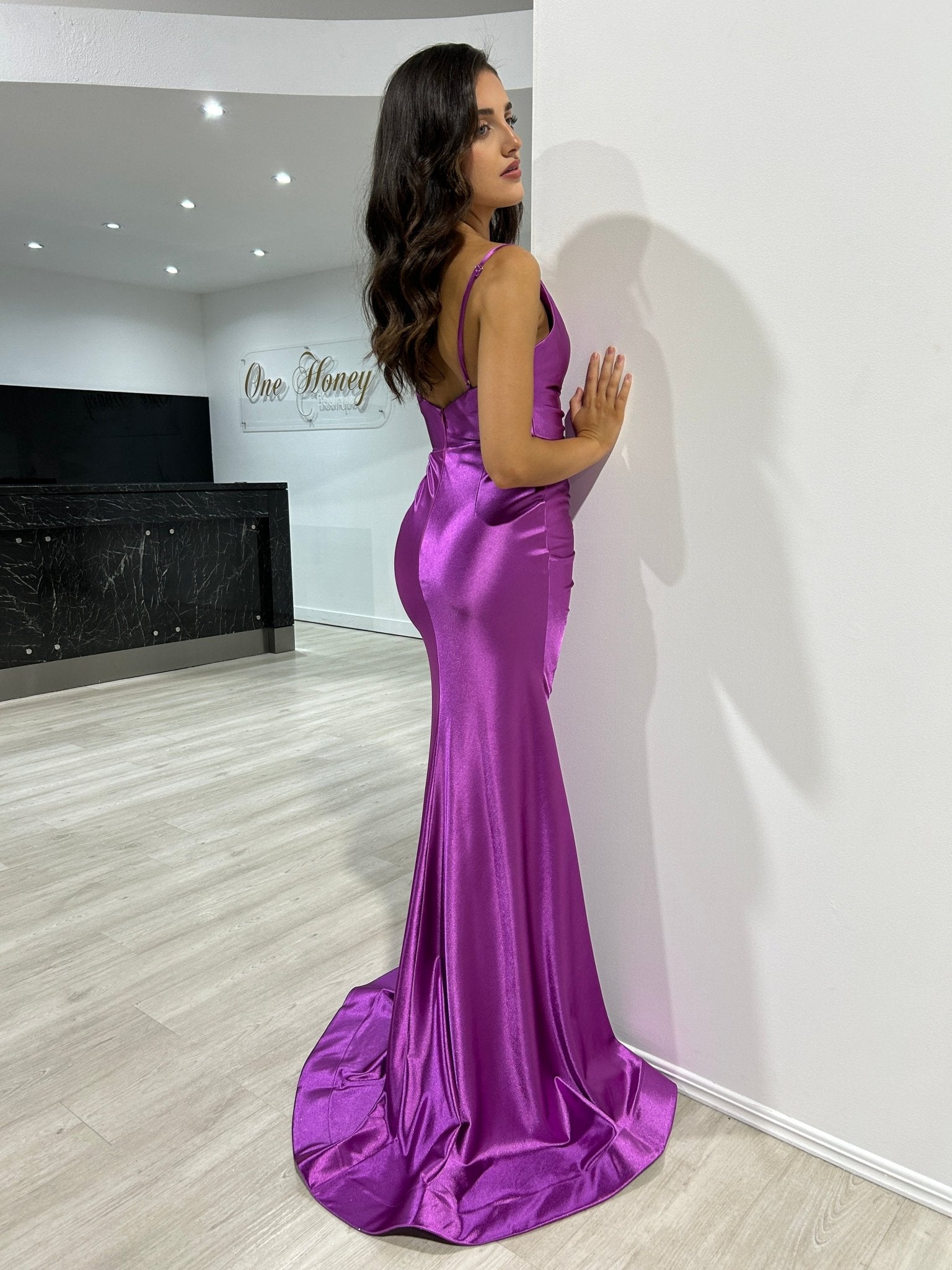 CHARLIE Stretch Satin Mermaid Prom & Formal Dress in Australia | One Honey Boutique