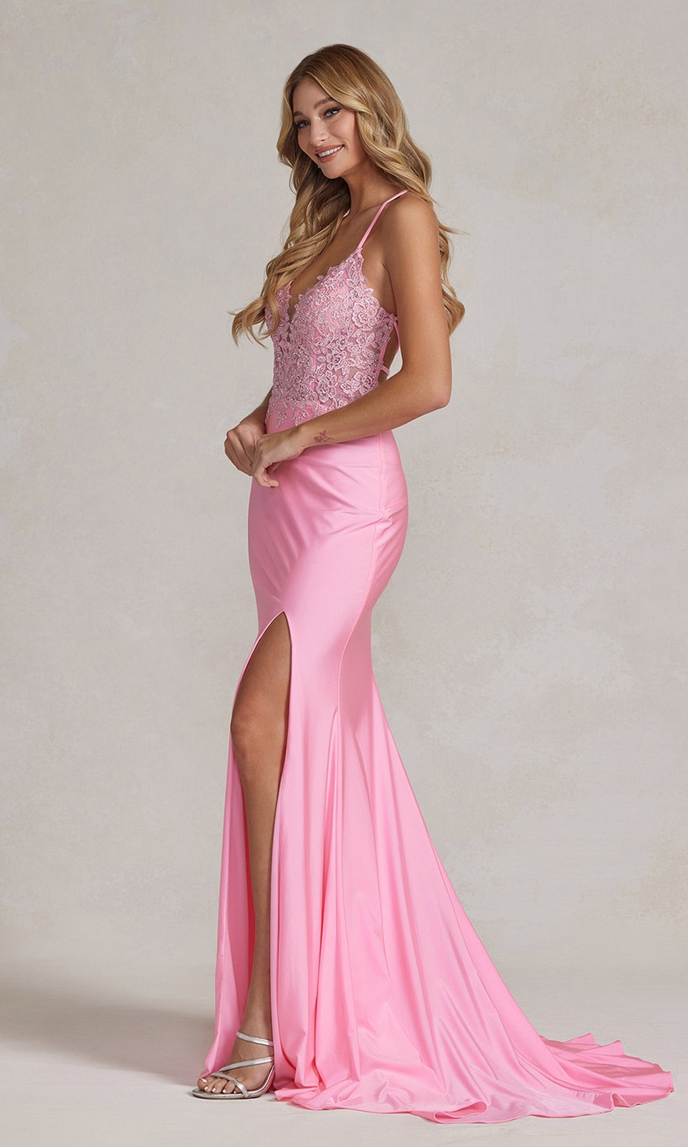 RENATA Lace Bodice Mermaid Formal Dress with Open Back and Slit, perfect for proms or balls, Brisbane to Gold Coast.