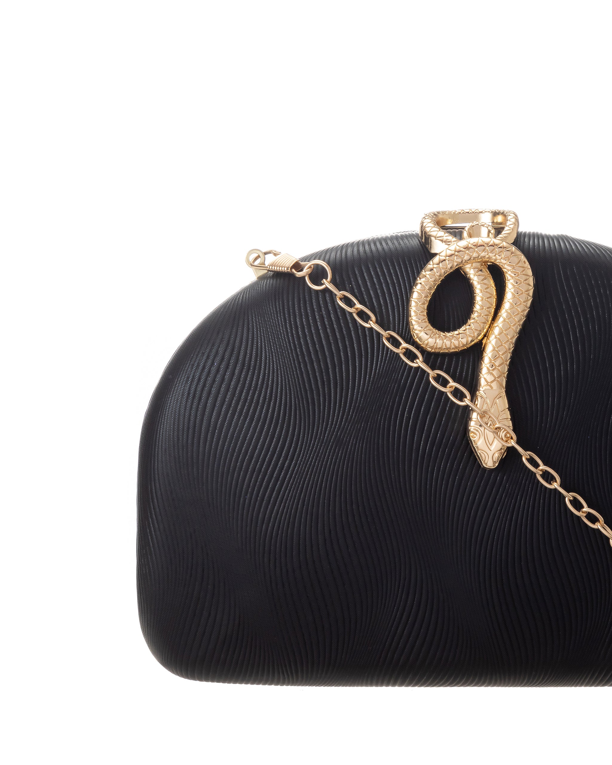 Gregory Ladner GBGU005D Black Velvet Snake Clasp Clutch Bag
