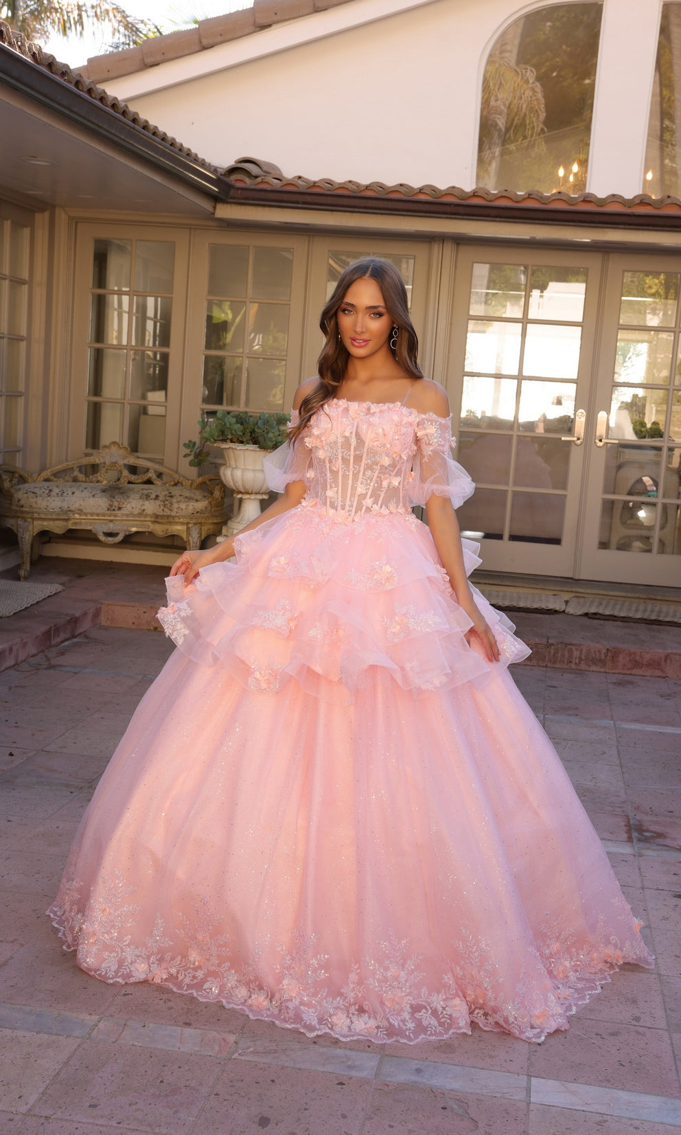 AURIELIE 3D Floral Convertible Tulle Gown with tiered ruffles and embellished hemline, prom dress, Brisbane to Gold Coast.