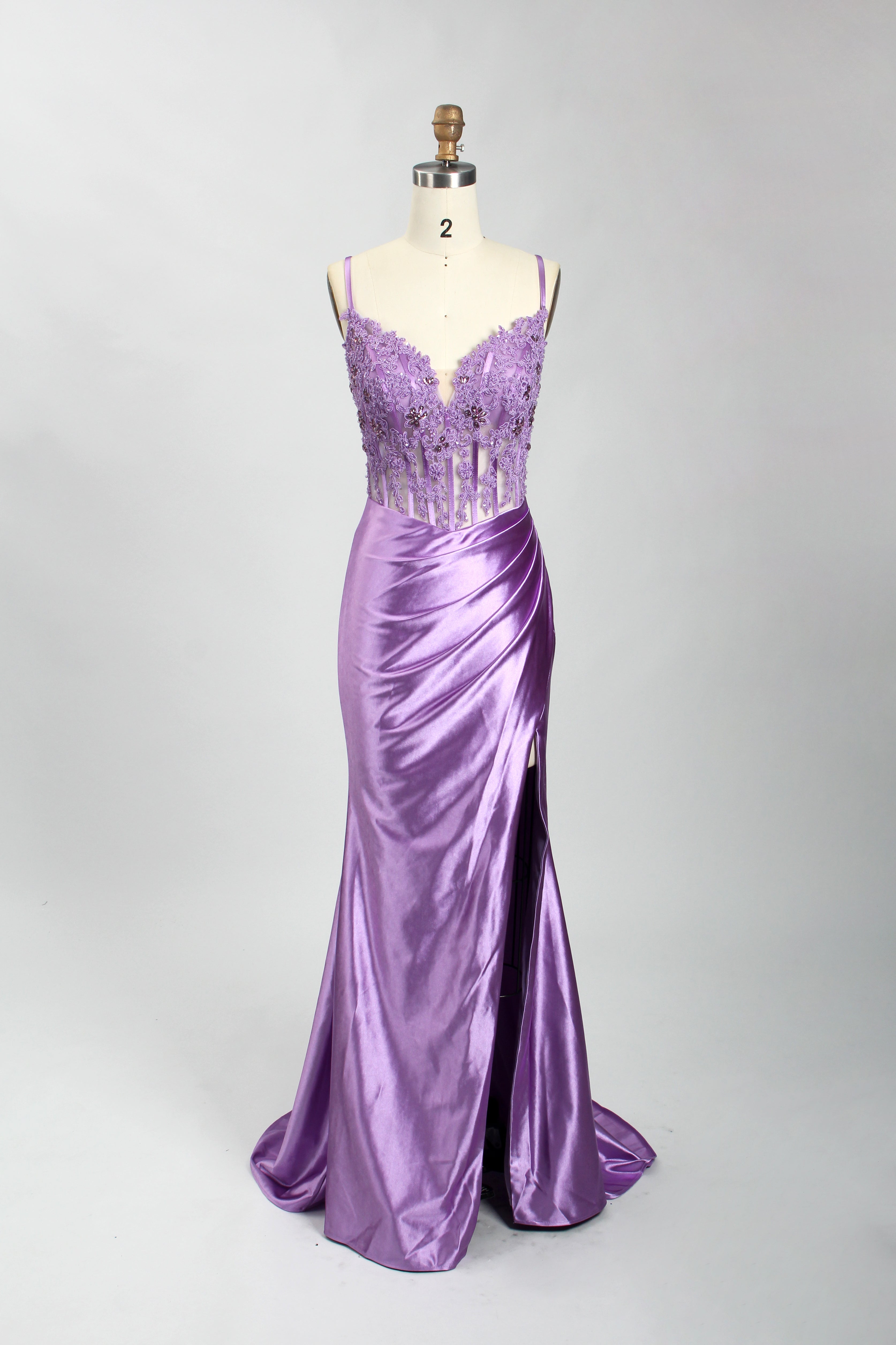 Honey Couture ALORA Embellished Bustier Corset Satin Mermaid Formal Dress