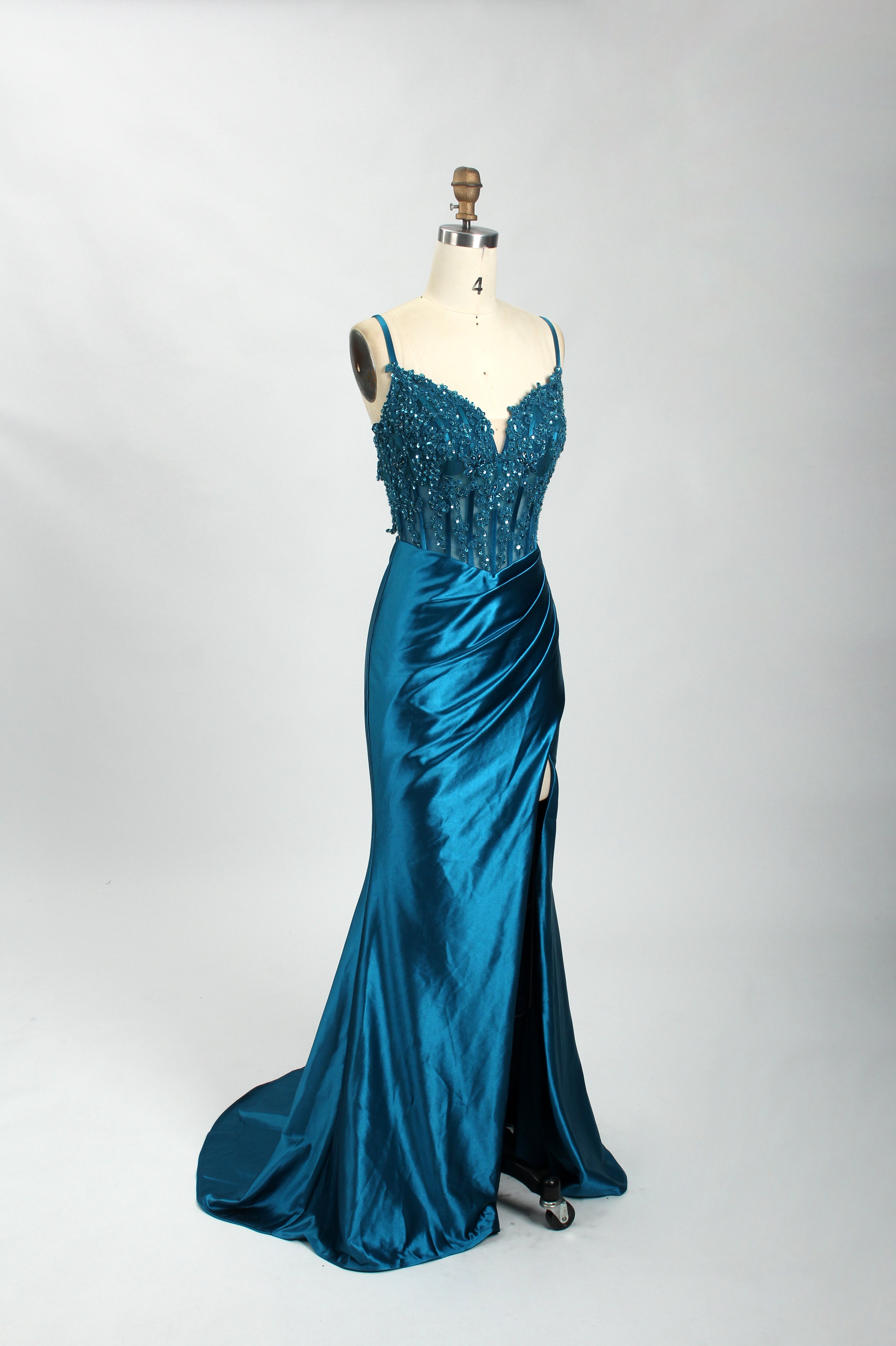 Honey Couture ALORA Embellished Bustier Corset Satin Mermaid Formal Dress
