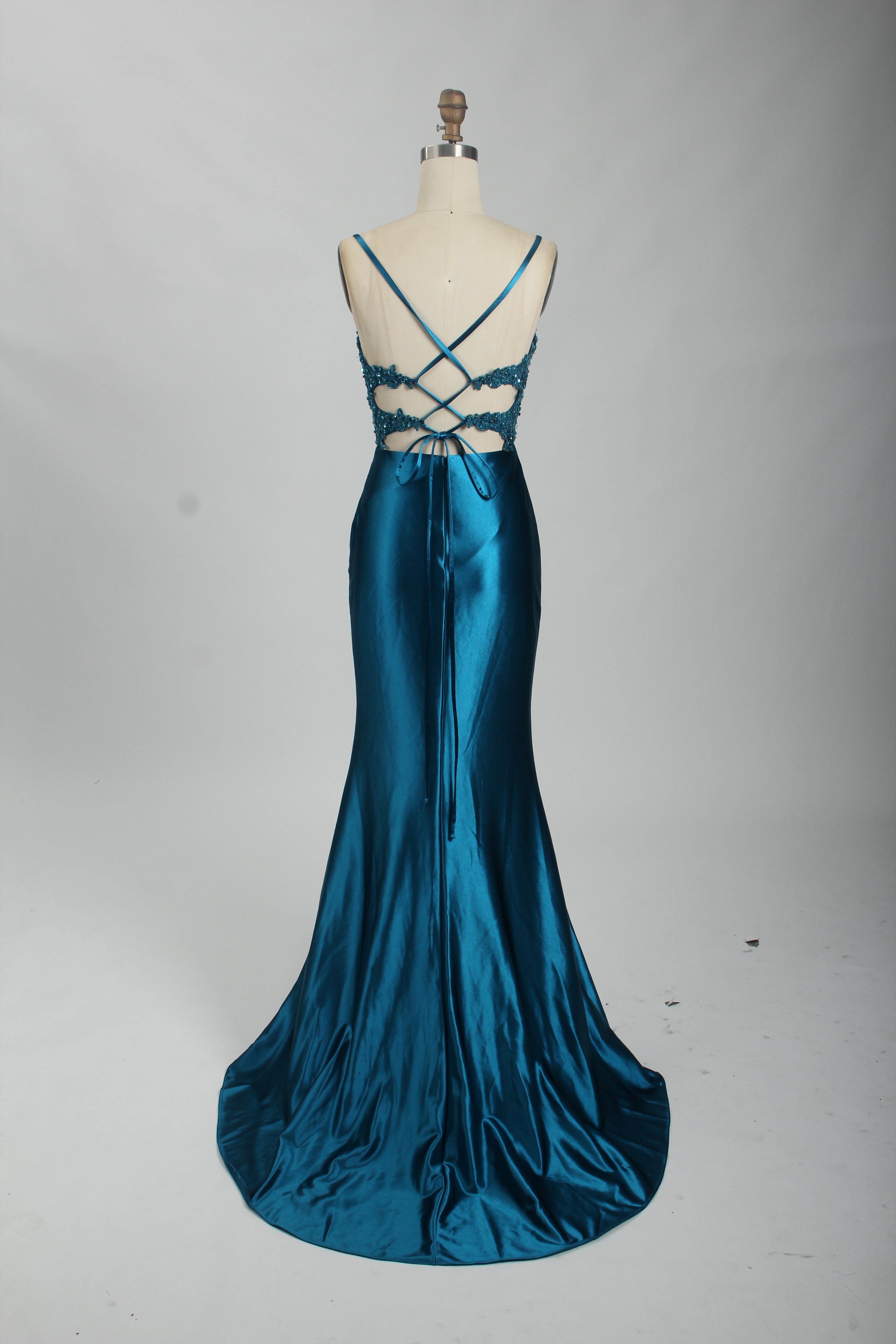 Honey Couture ALORA Embellished Bustier Corset Satin Mermaid Formal Dress