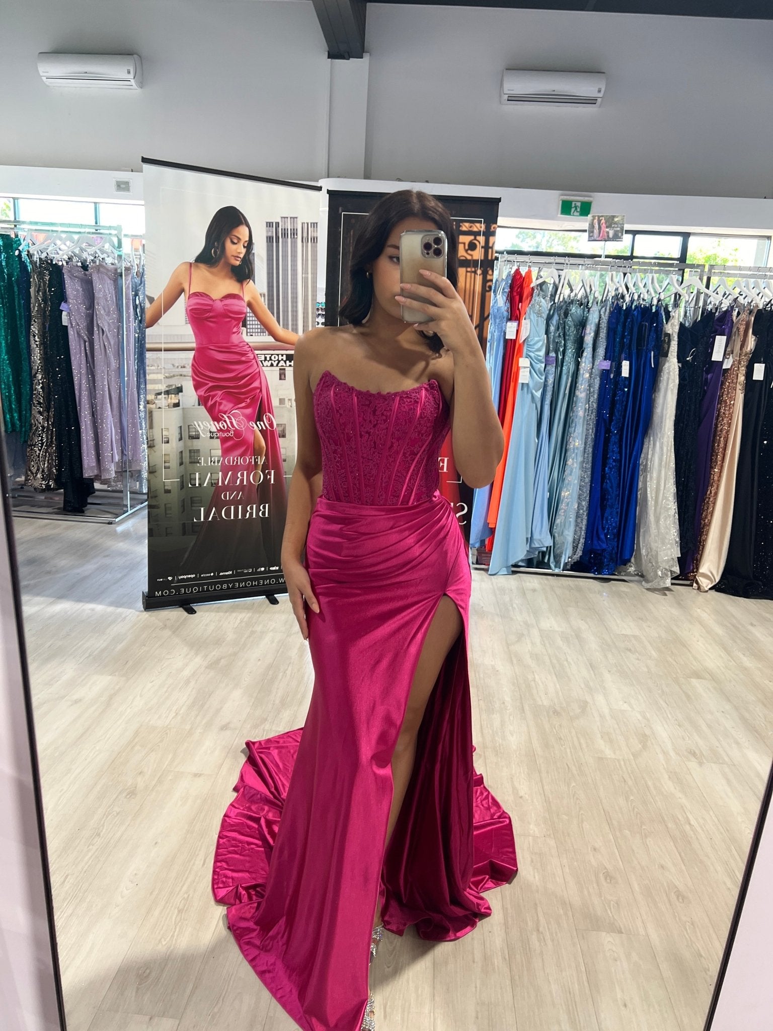 Honey Couture AUGUST Strapless Embellished Bustier Satin Mermaid Formal Dress in Australia | One Honey Boutique