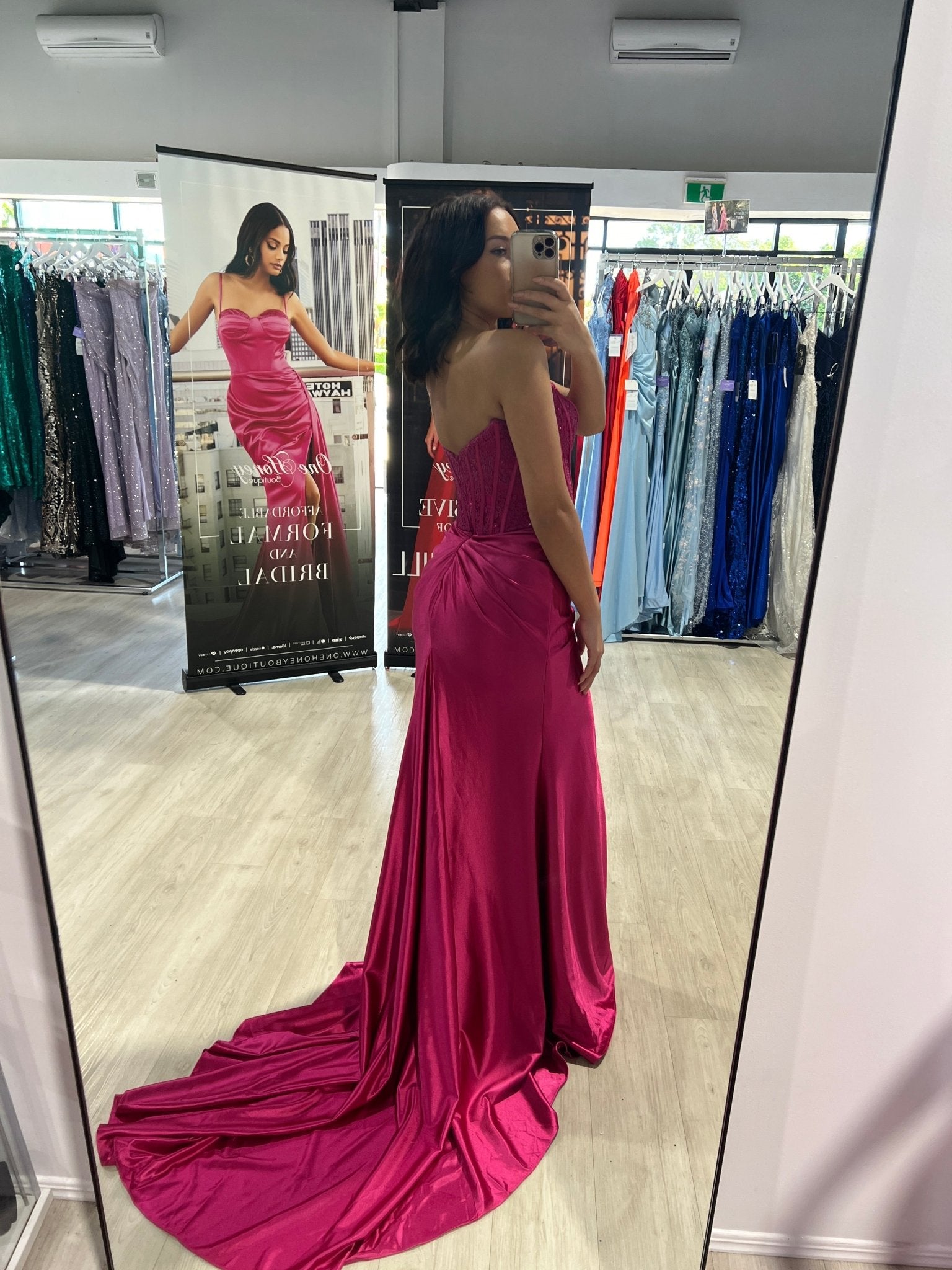 Honey Couture AUGUST Strapless Embellished Bustier Satin Mermaid Formal Dress in Australia | One Honey Boutique