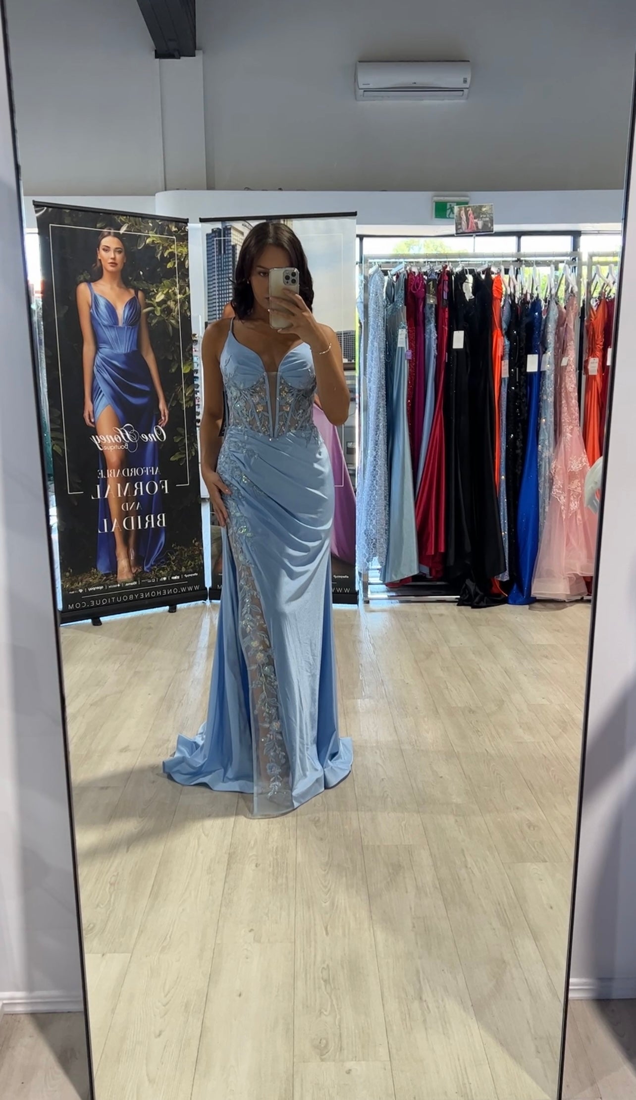 Honey Couture ARIA Baby Blue Lace Corset Back Formal Dress, Australian Designer, Prom and Evening Gown, Affordable Limited Edition