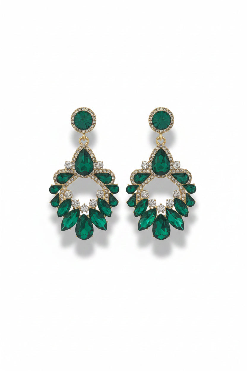 Honey Couture ALESSIA Emerald Crystal Chandelier Statement Earrings