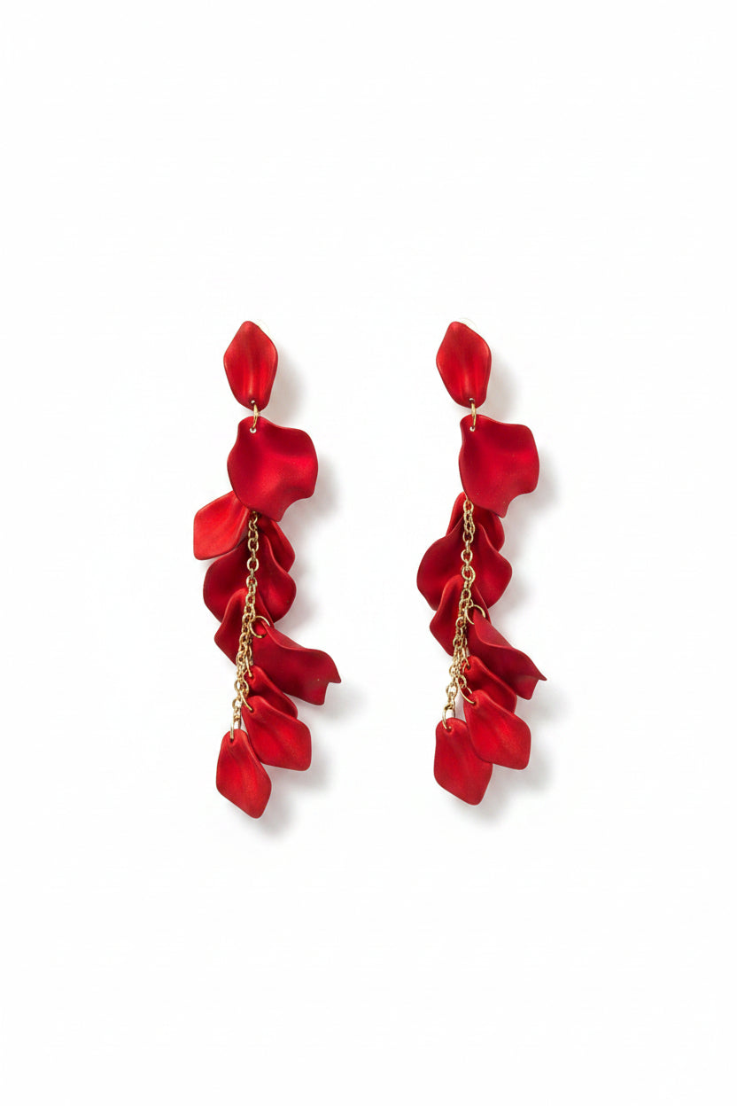 Honey Couture ROSALIE Red Floral Petal Cascade Statement Earrings