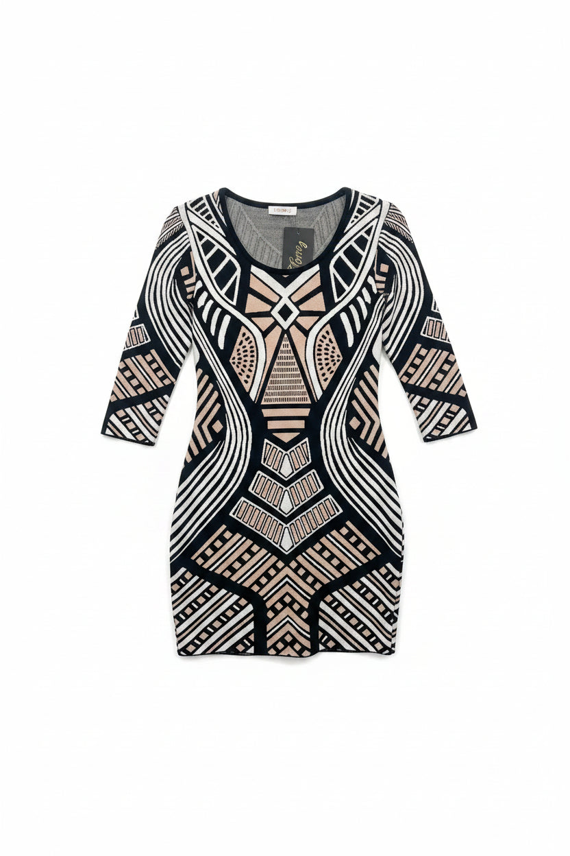 Honey Couture ZAHARA Geometric Knit Bandage Mini Dress