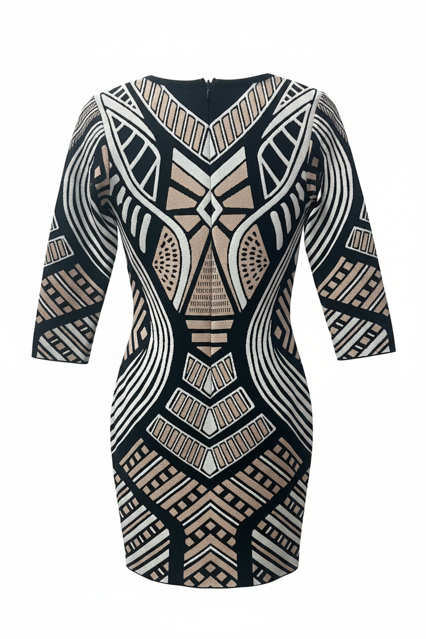 Honey Couture ZAHARA Geometric Knit Bandage Mini Dress
