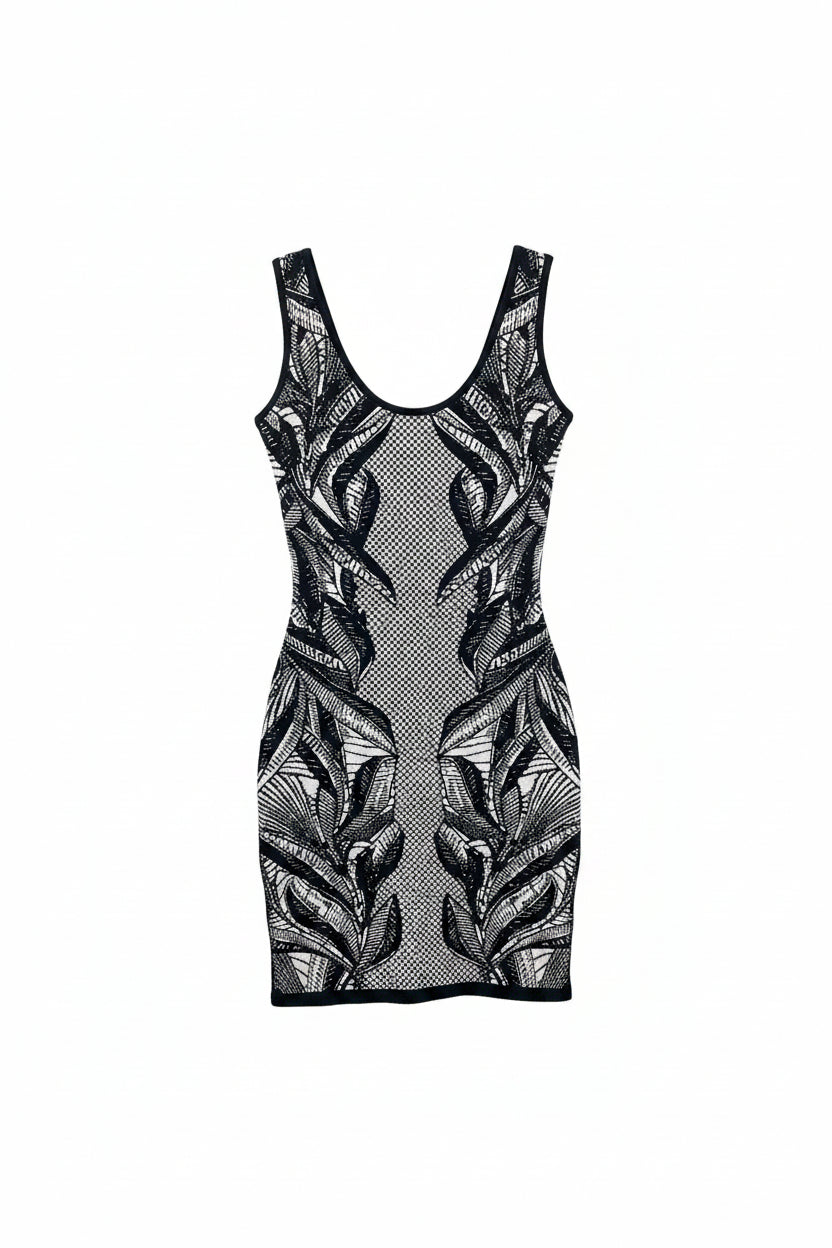 Honey Couture NOIR Mesh Panel Bandage Mini Dress