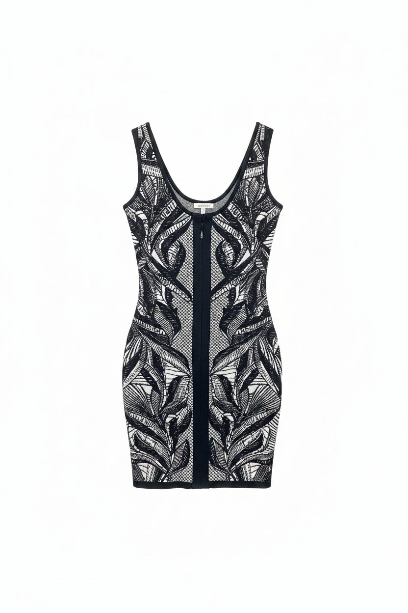 Honey Couture NOIR Mesh Panel Bandage Mini Dress
