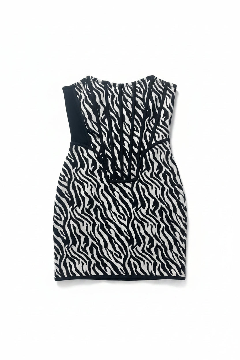 Honey Couture ZEBRA Strapless Bandage Mini Dress