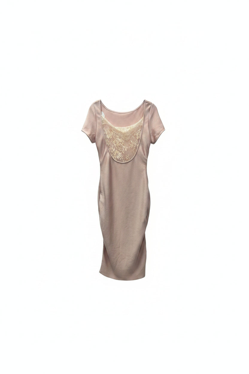 Honey Couture BLUSH Lace Back Short Sleeve Bandage Midi Dress