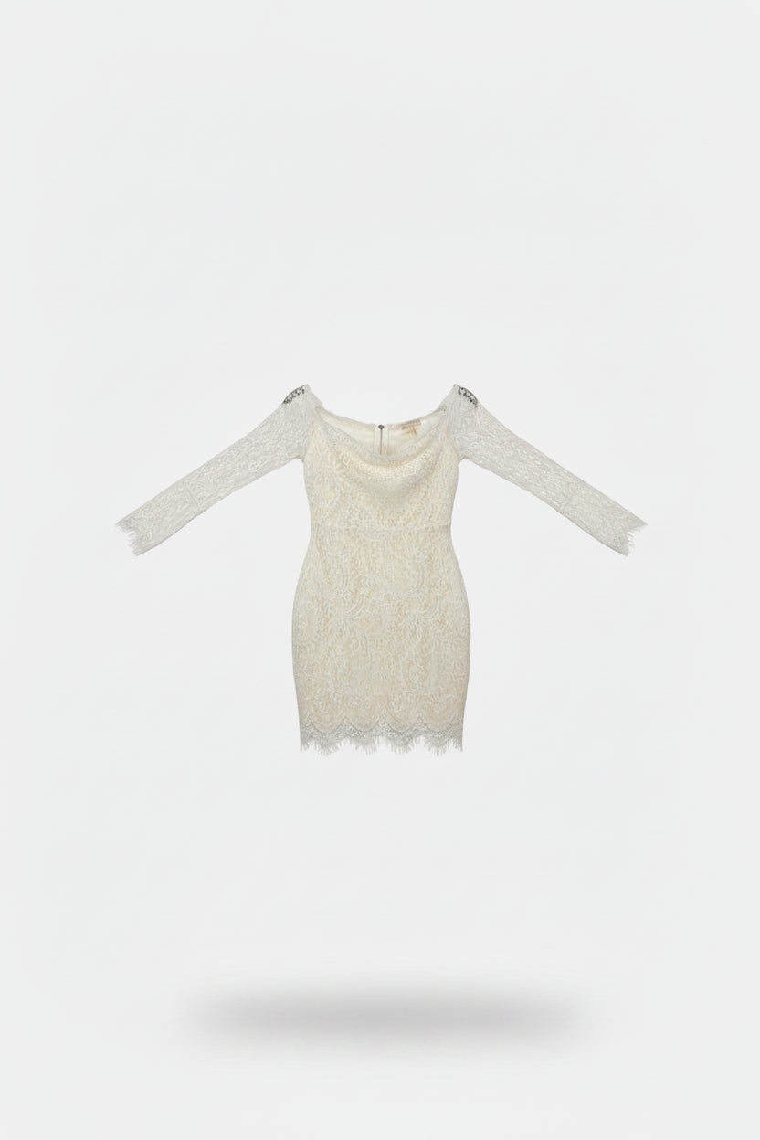 Honey Couture Estelle Ivory Lace Long Sleeve Bodycon Dress