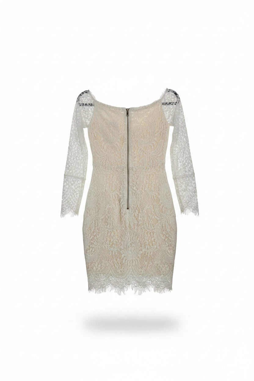 Honey Couture Estelle Ivory Lace Long Sleeve Bodycon Dress