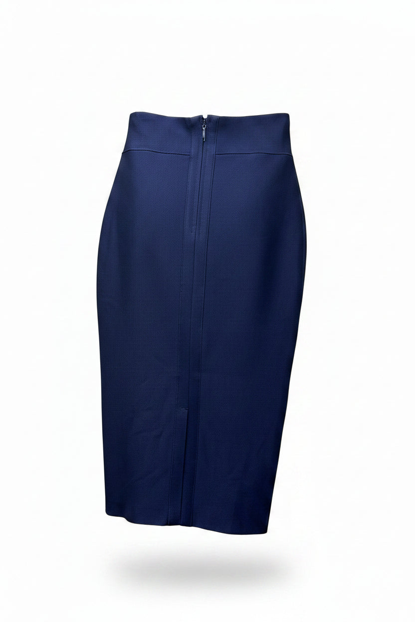Honey Couture Sloane Navy High Waist Bandage Midi Skirt
