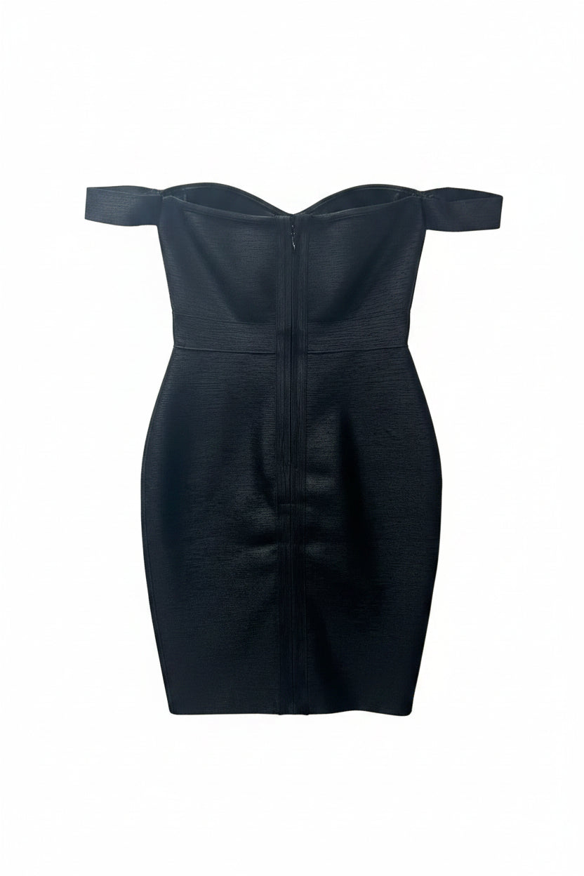 Honey Couture Valentina Off Shoulder Bustier Bandage Mini Dress in Black