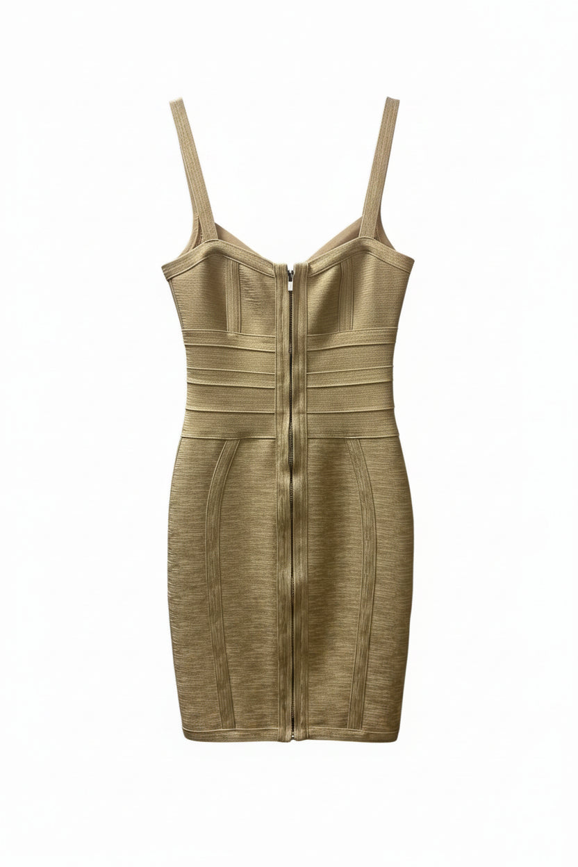 Honey Couture Aurelia Metallic Gold Bustier Bandage Mini Dress