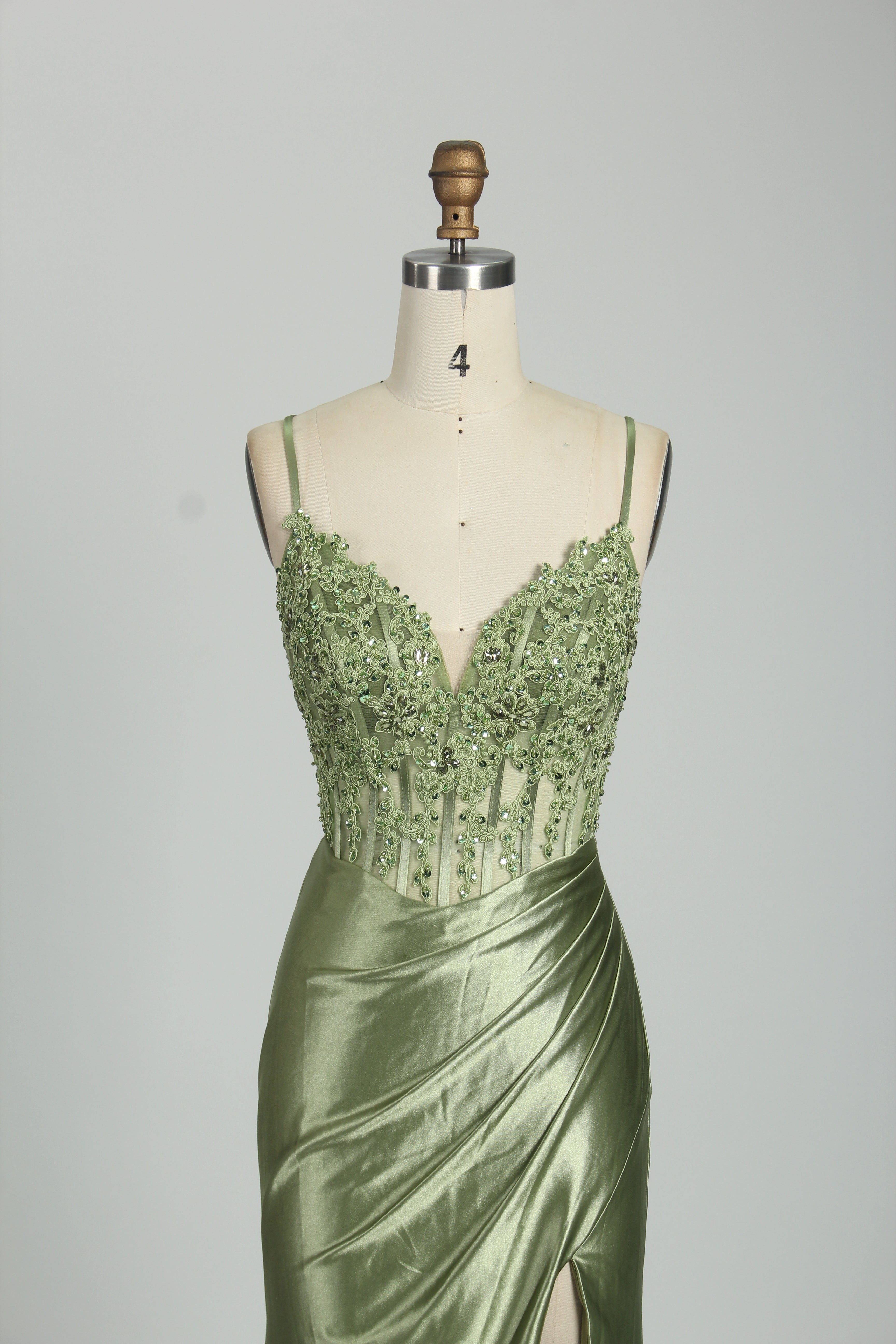 Honey Couture ALORA Embellished Bustier Corset Satin Mermaid Formal Dress