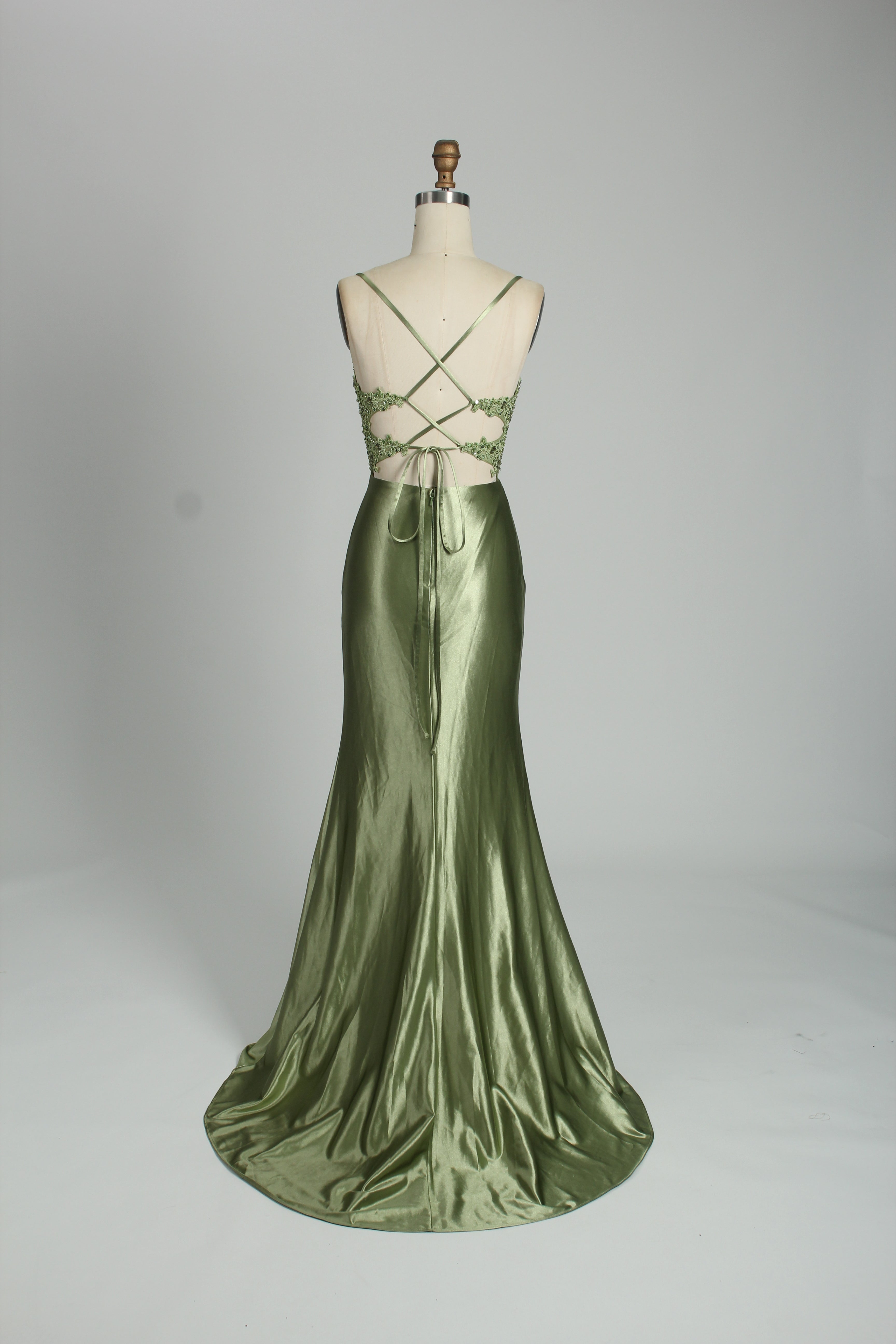 Honey Couture ALORA Embellished Bustier Corset Satin Mermaid Formal Dress