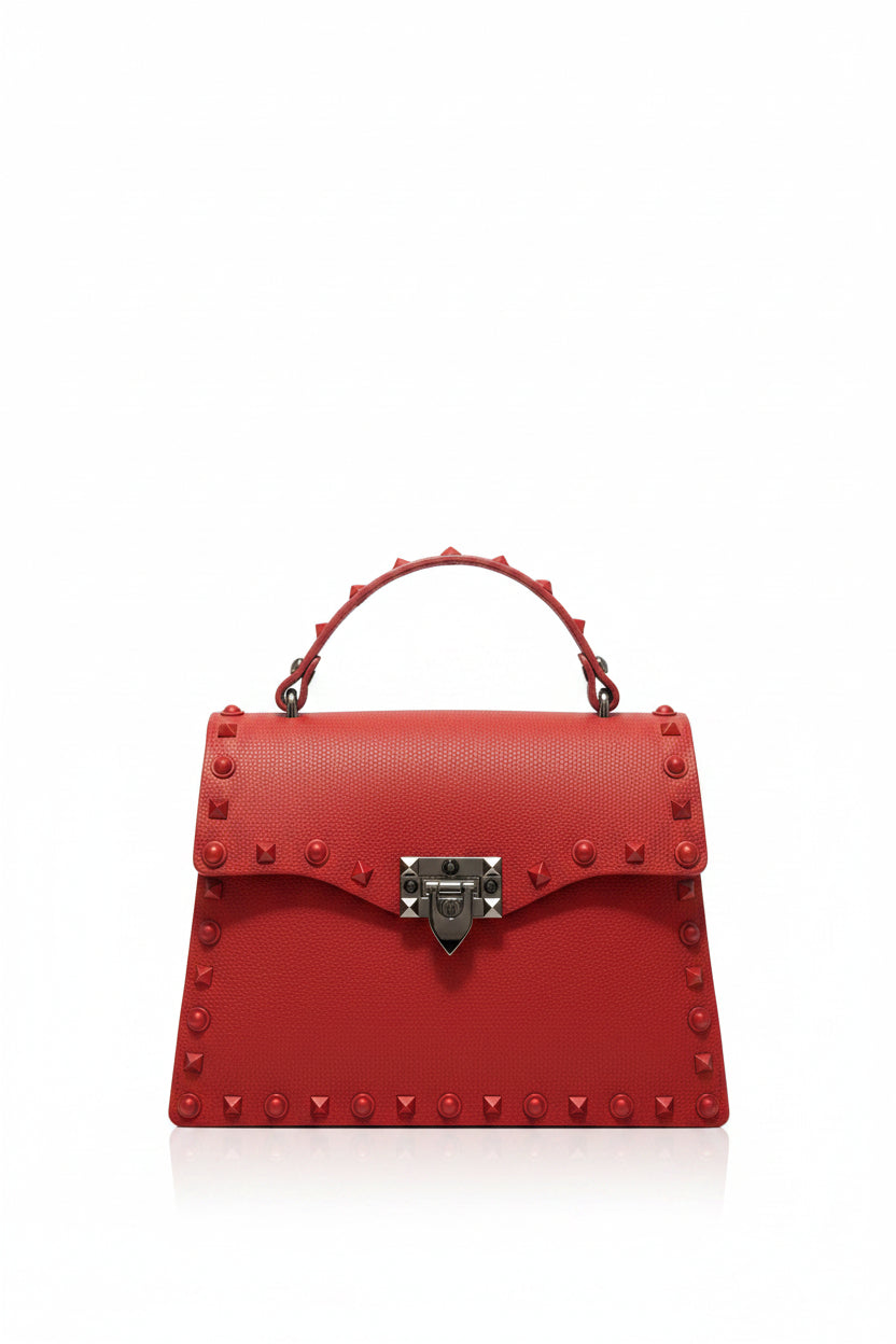 Honey Couture VIXEN Red Studded Structured Faux Leather Mini Handbag