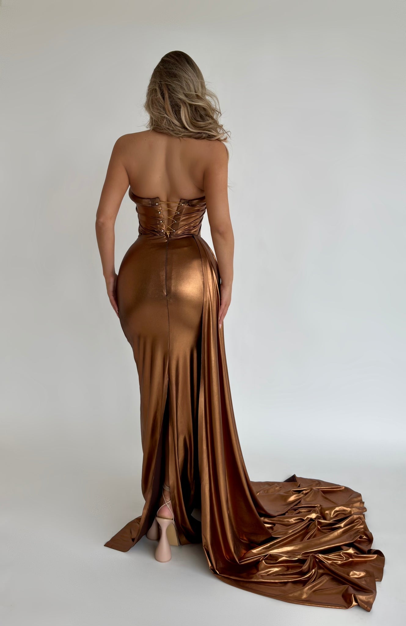 MINNA Fashion COCOA CHARM Bronze Metallic Strapless Mermaid Formal Dress