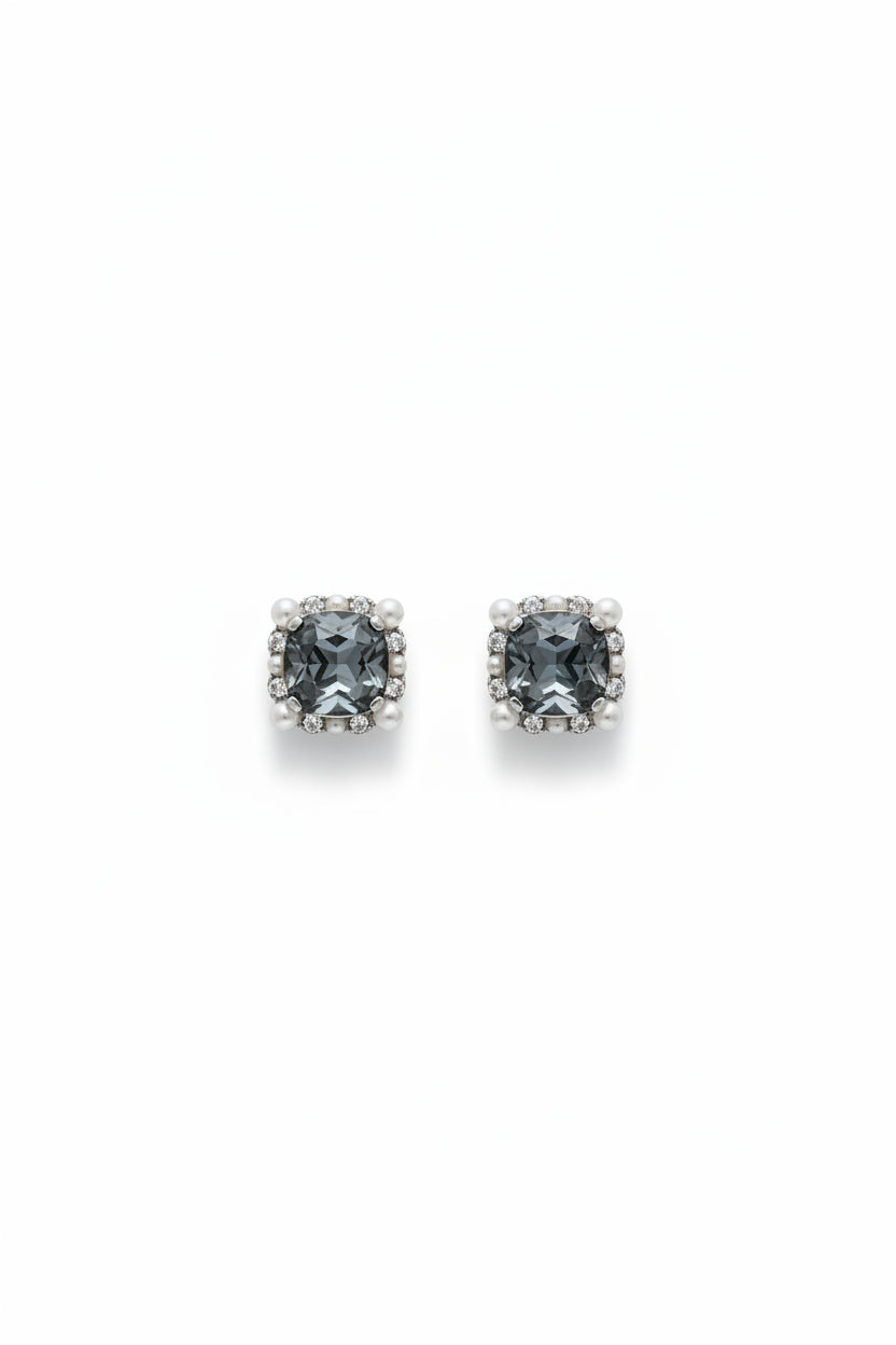 Gregory Ladner Smoky Crystal Pearl Halo Stud Earrings