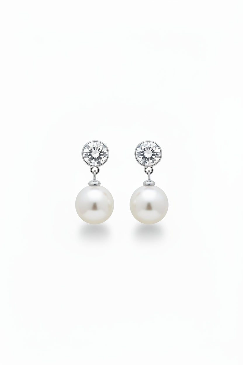 Gregory Ladner Crystal Solitaire Pearl Drop Earrings