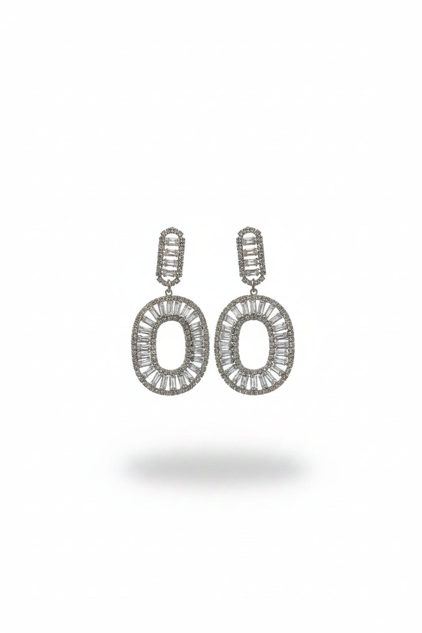 Gregory Ladner Silver Baguette Crystal Oval Statement Drop Earrings