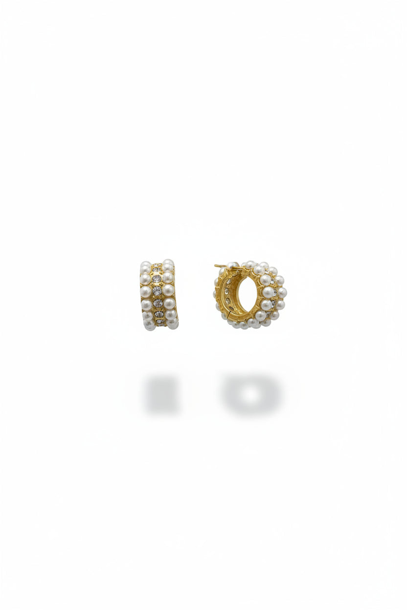 Gregory Ladner Gold Pearl & Crystal Embellished Hoop Earrings
