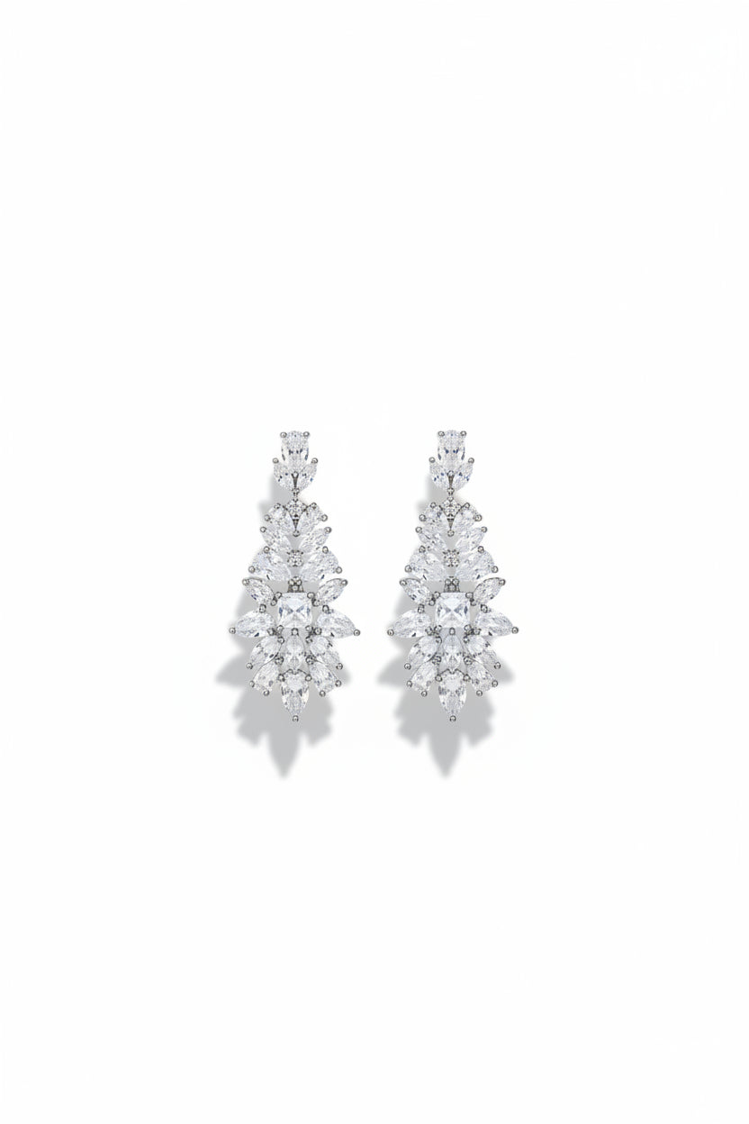 Gregory Ladner Silver Marquise Crystal Cluster Drop Earrings