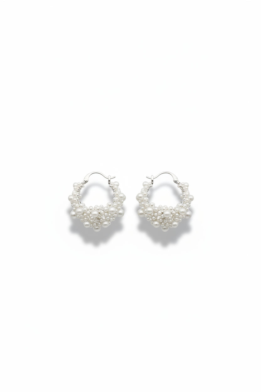 Gregory Ladner Silver Clustered Pearl Hoop Earrings