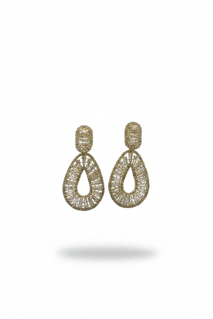 Gregory Ladner Gold Baguette Crystal Teardrop Statement Earrings
