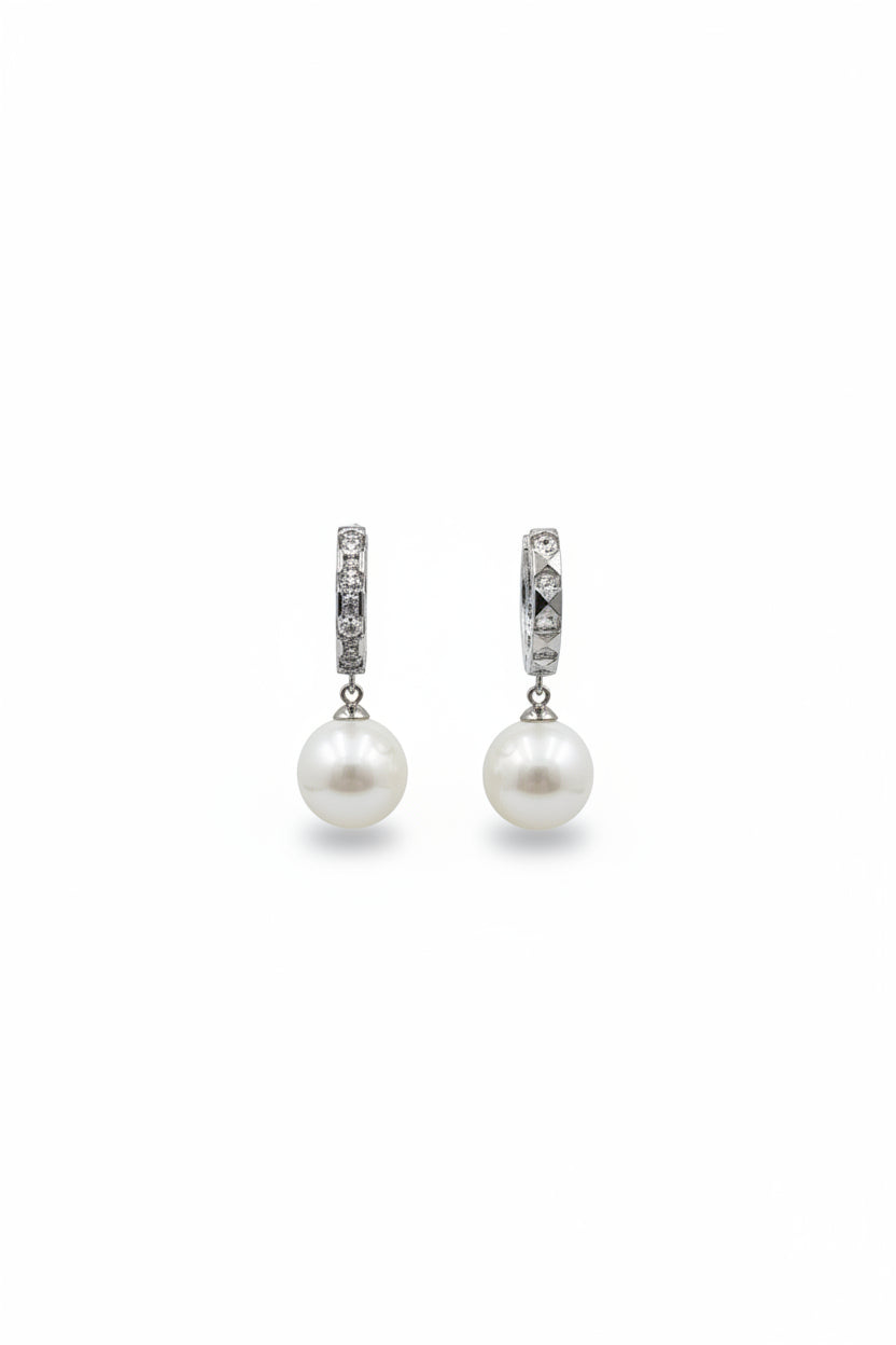 Gregory Ladner Silver Crystal Hoop Pearl Drop Earrings