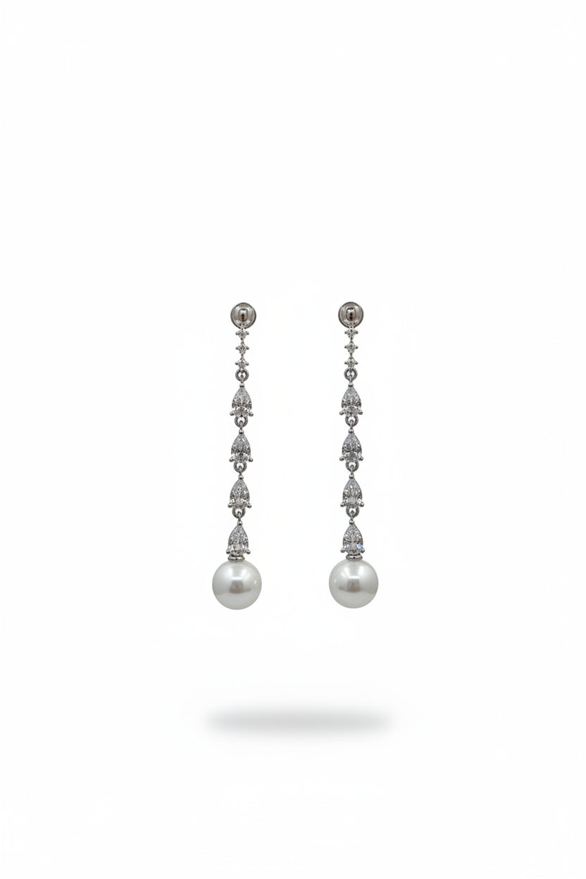 Gregory Ladner Silver Crystal Teardrop Pearl Drop Earrings