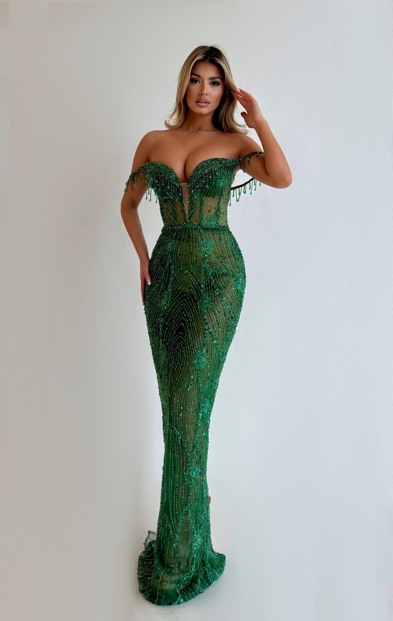 fitted lace wedding dress MINNA Fashion HADES Green Sequin Beaded Strapless Mermaid Formal Dress main image 1