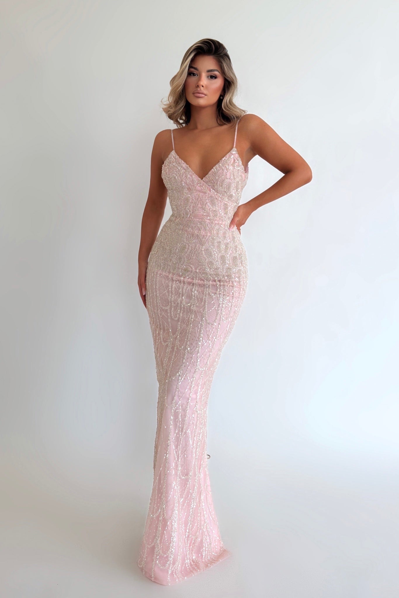 MINNA Fashion AIOLA Pink Sequin Leg Split Mermaid Formal Dress Pink / M EURO MINNA Fashion AIOLA Pink Sequin Leg Split Mermaid Formal Dress Pink / M EURO