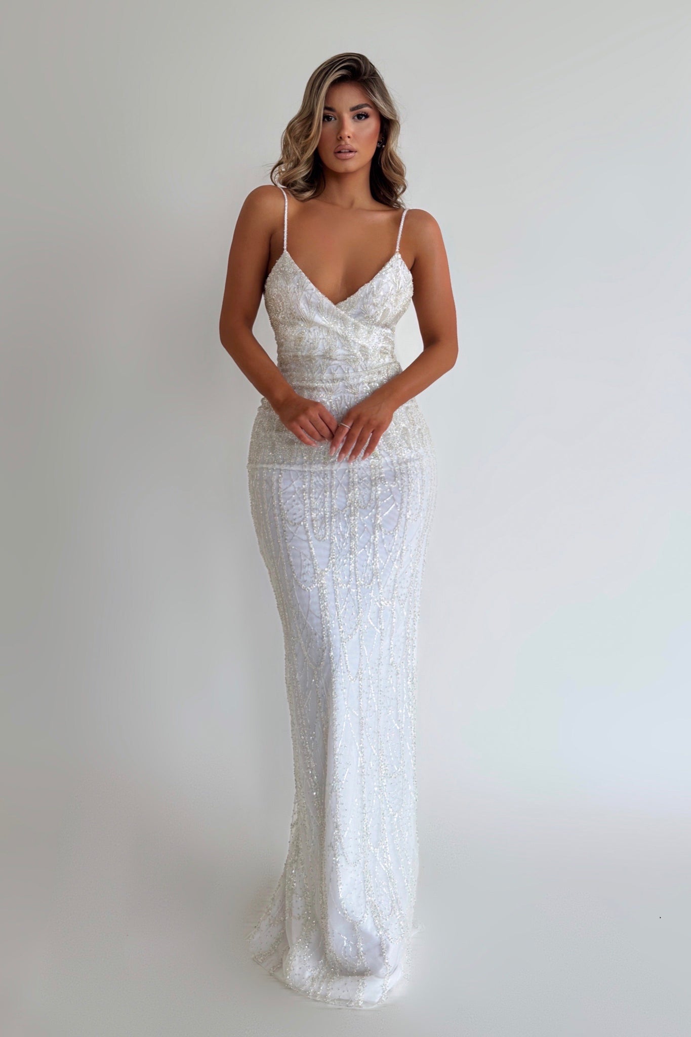 MINNA Fashion AIOLA Off White Sequin Leg Split Mermaid Formal Dress