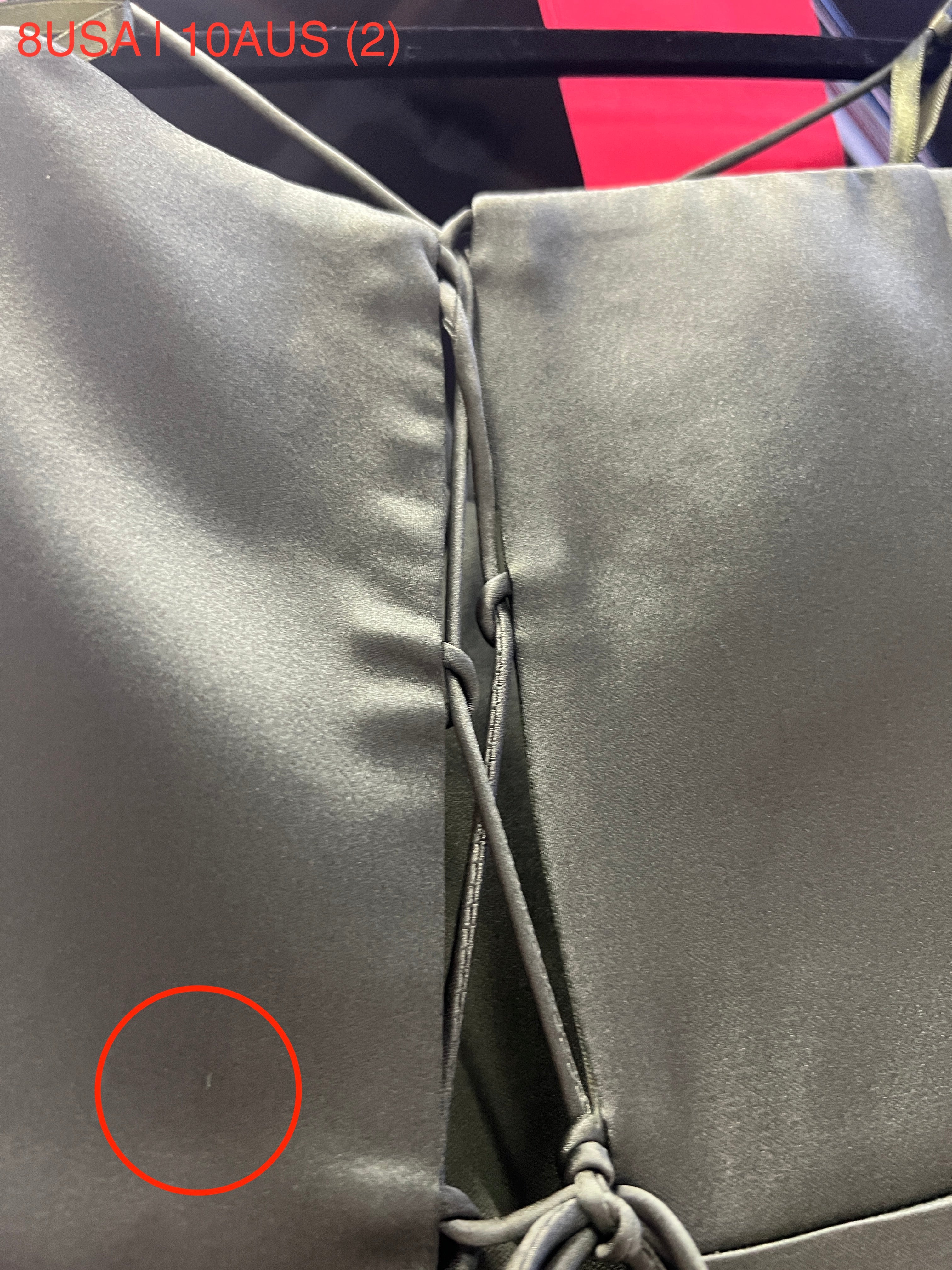 Olive green satin corset back detail of Honey Couture's ZENDAYA dress by Australian Designer, perfect for prom or evening events.