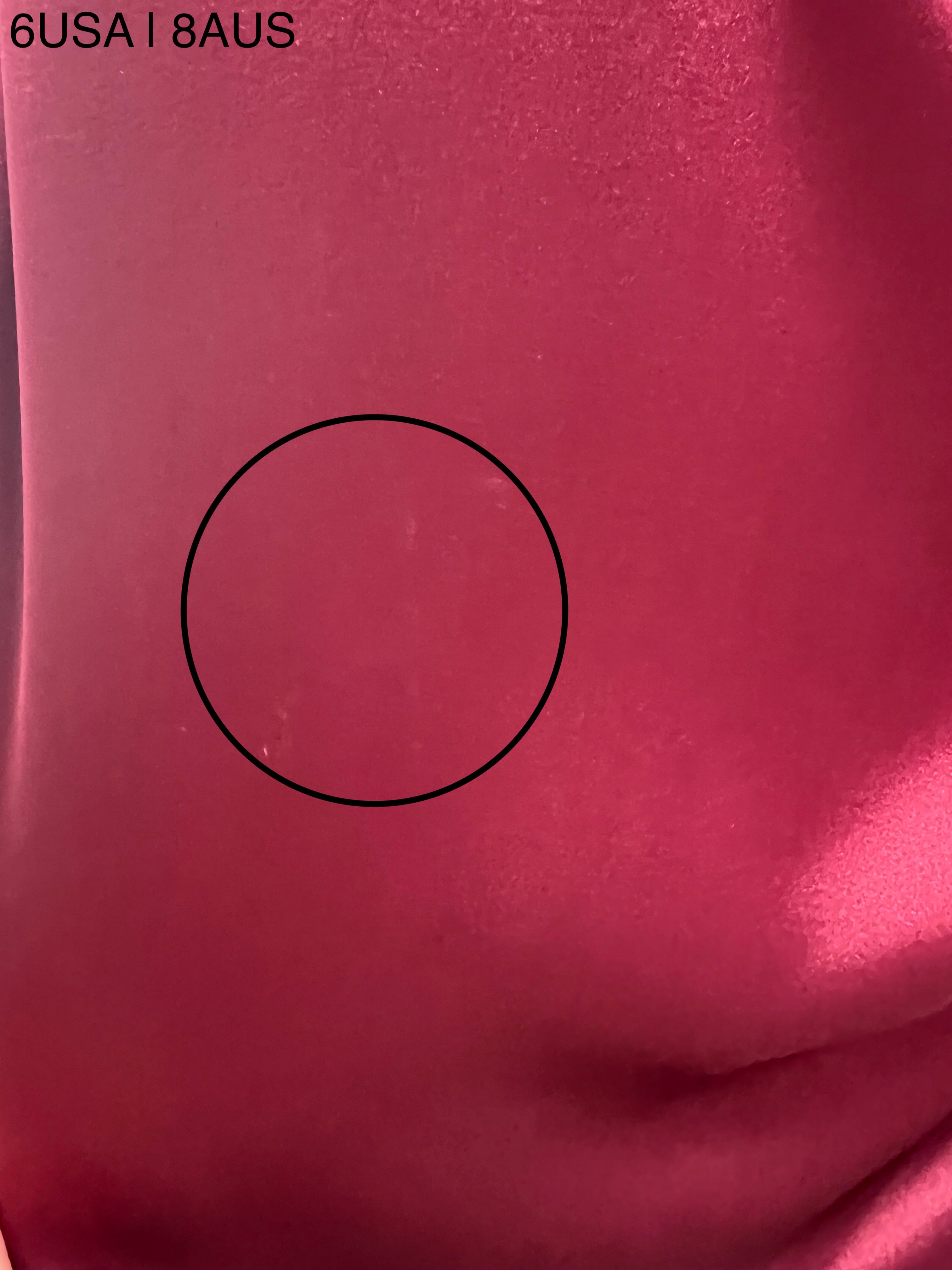 Close-up of Honey Couture ZENDAYA Burgundy Satin fabric detail highlighting quality and shine, size 6USA 8AUS.