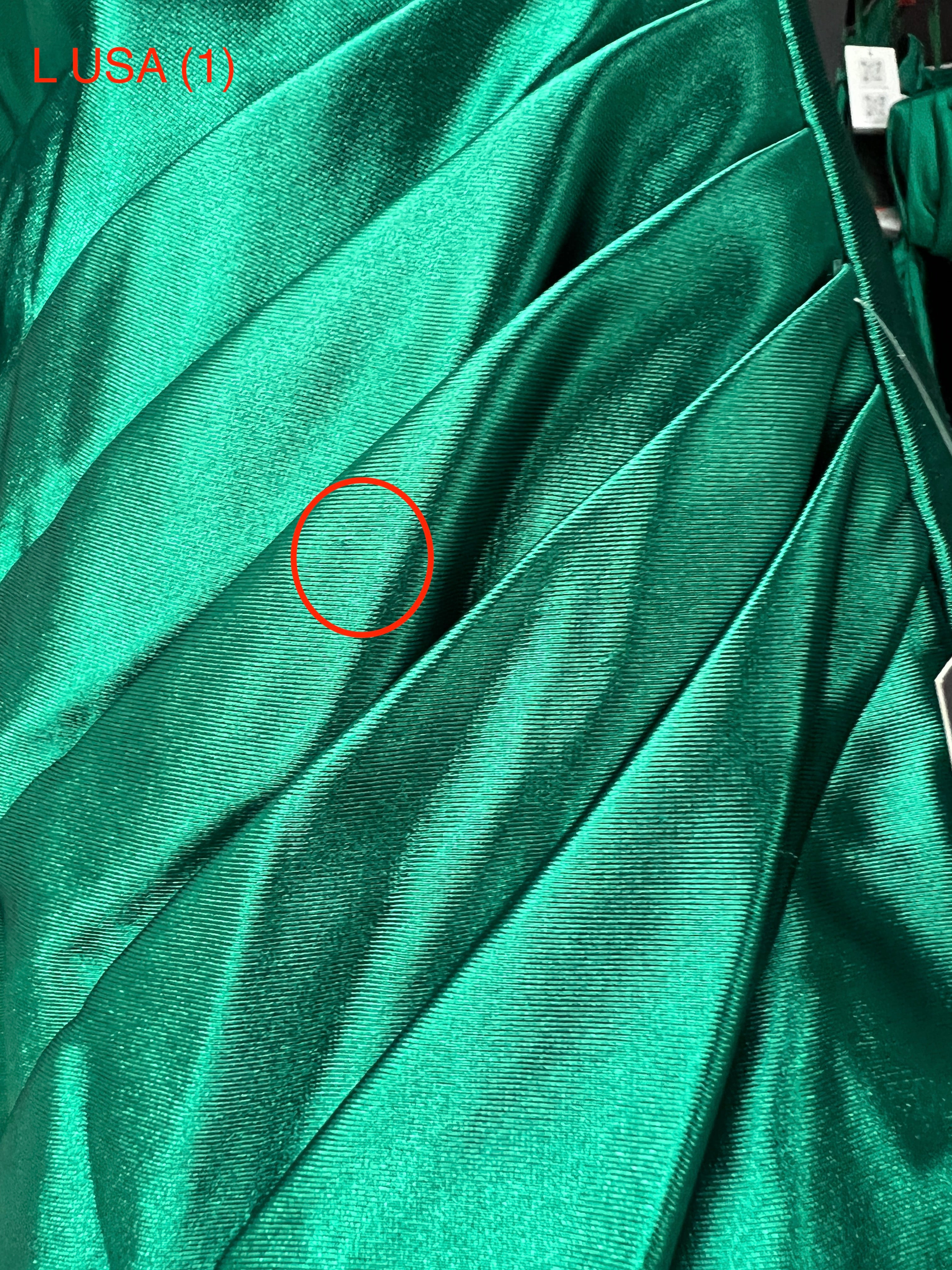SHARYN emerald green silky fabric detail of Honey Couture corset bustier mermaid dress, featuring ruched design from Australian designer.