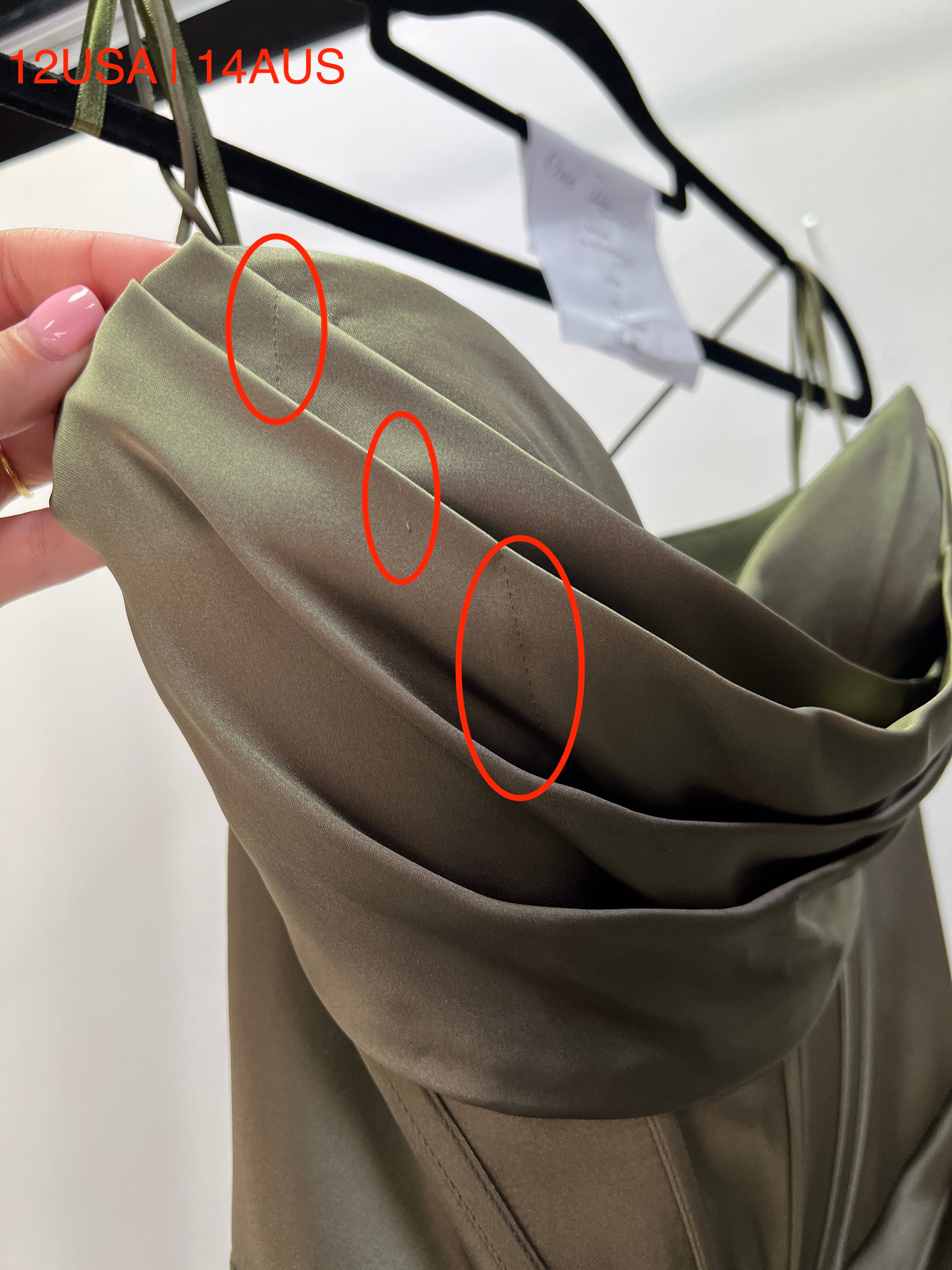 Honey Couture ZENDAYA olive green satin corset dress detail, showcasing straps and fabric texture with a focus on quality and design.